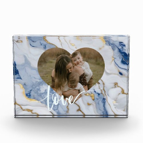 Elegant blue white gold marble granite heart  photo block