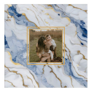 Elegant blue white gold marble granite pattern acrylic print