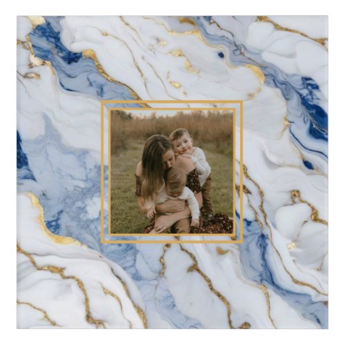 Elegant blue white gold marble granite pattern acrylic print
