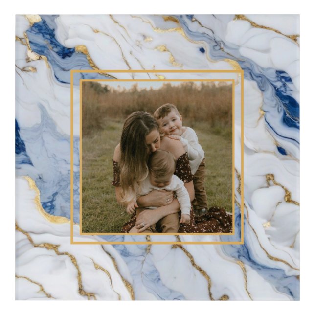 Elegant blue white gold marble granite pattern acrylic print (Front)