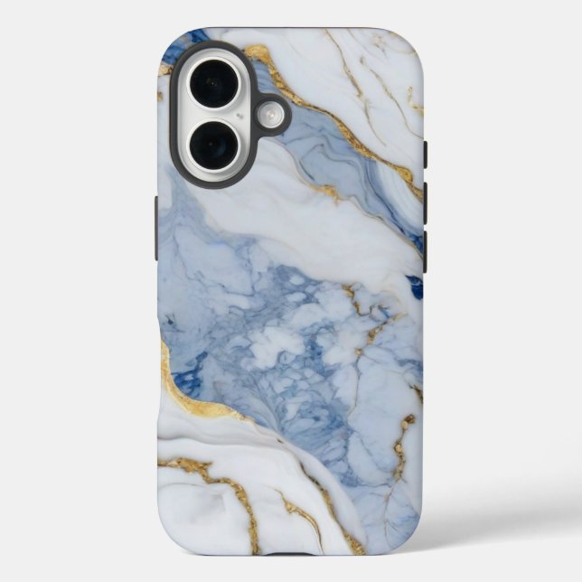 Elegant blue white gold marble granite pattern Case-Mate iPhone case (Back)