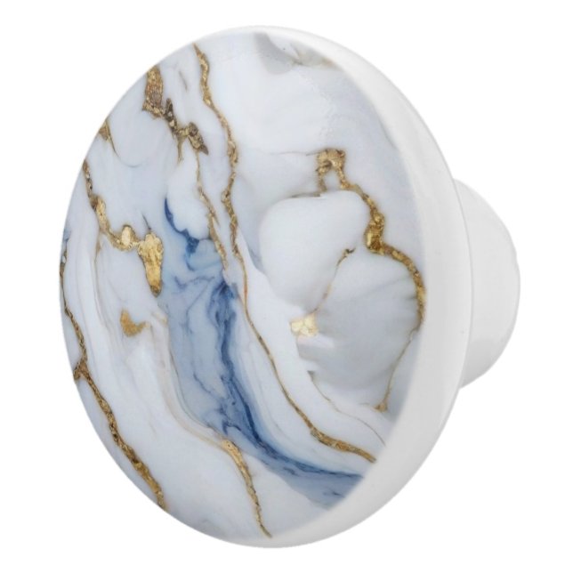 Elegant blue white gold marble granite pattern ceramic knob (Right)