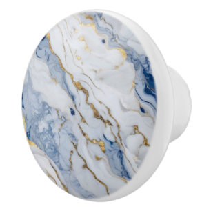 Elegant blue white gold marble granite pattern ceramic knob