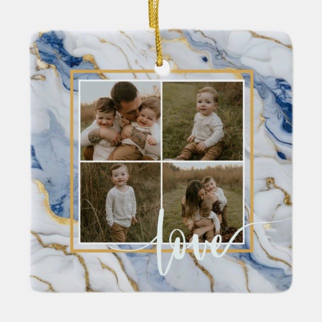 Elegant blue white gold marble granite pattern ceramic ornament (Front)