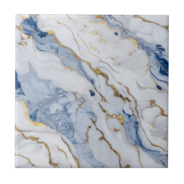 Elegant blue white gold marble granite pattern ceramic tile (Front)
