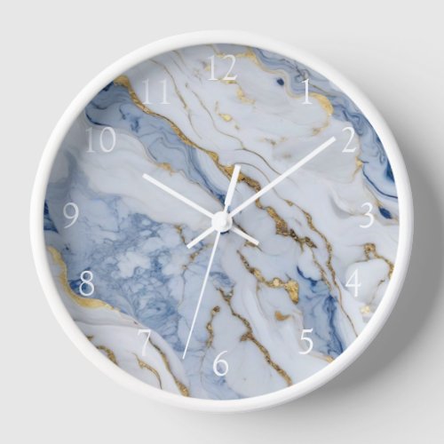 Elegant blue white gold marble granite pattern clock