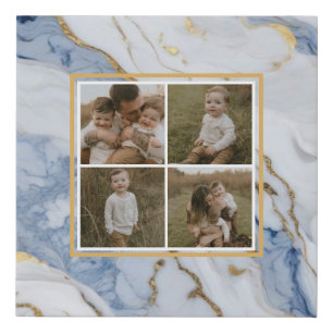 Elegant blue white gold marble granite pattern faux canvas print