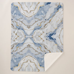 Elegant blue white gold marble granite pattern sherpa blanket
