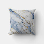 Elegant blue white gold marble granite pattern throw pillow