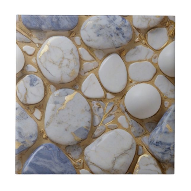 Elegant blue white gold marble stone pattern ceramic tile (Front)