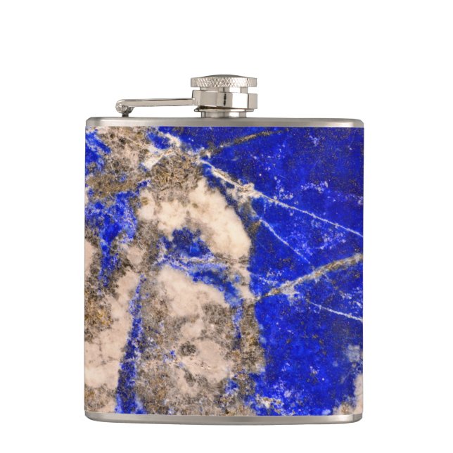 Elegant blue white gray granite marble pattern hip flask (Front)