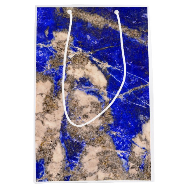 Elegant blue white gray granite marble pattern medium gift bag (Front)