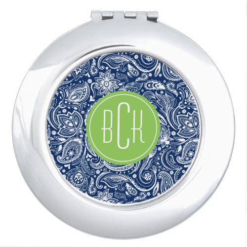 Elegant Blue White  Green Floral Paisley Compact Mirror