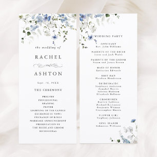 Elegant Blue White Green Floral Wedding Ceremony Program