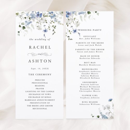 Elegant Blue White Green Floral Wedding Ceremony Program