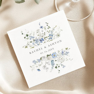Elegant Blue White Green Floral Wedding Napkins