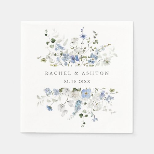 Elegant Blue White Green Floral Wedding Napkins