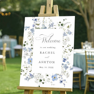 Elegant Blue White Green Floral Wedding Welcome Foam Board