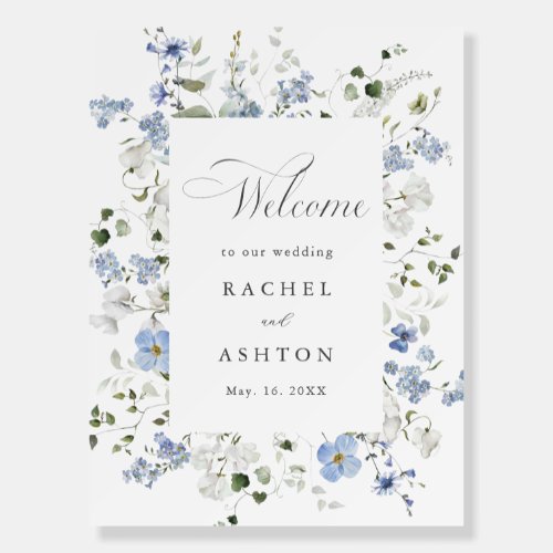 Elegant Blue White Green Floral Wedding Welcome Foam Board