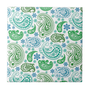 Elegant Blue White & Green Vintage Paisley Tile