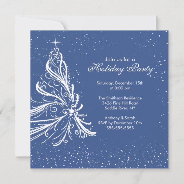 Elegant  Blue & White Holiday Party Invitation (Front)