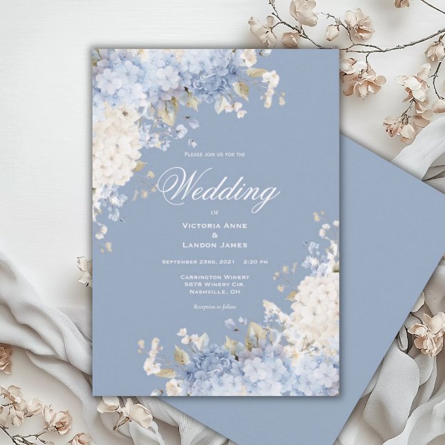 Elegant Blue White Hydrangeas Wedding Invitation (Creator Uploaded)