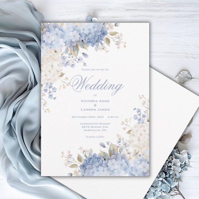 Elegant Blue White Hydrangeas Wedding Invitation (Creator Uploaded)