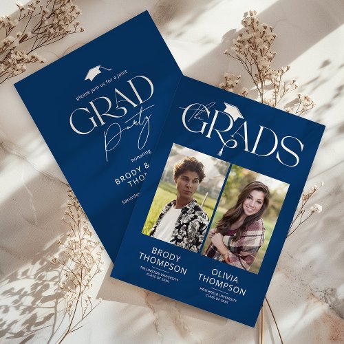 Elegant Blue & White Joint Graduation Party Photo