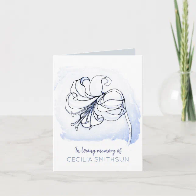 Elegant Blue & White Lily Loving Memory Sympathy Holiday Card | Zazzle
