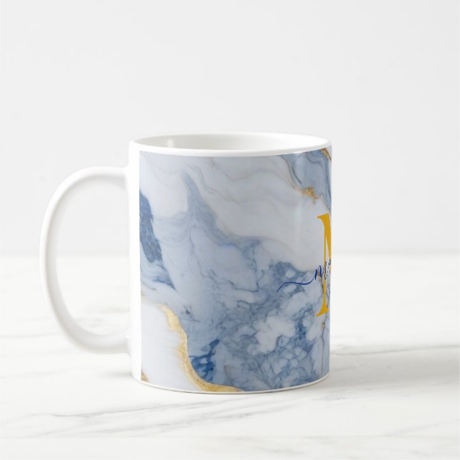 Elegant blue white maize gold marble granite coffee mug (Left)