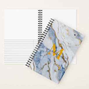 Elegant blue white maize gold marble personalize notebook