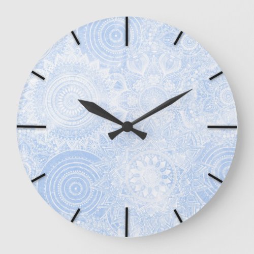 Elegant Blue White Mandala Collection Large Clock