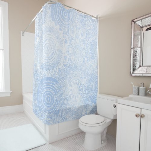 Elegant Blue White Mandala Collection Shower Curtain