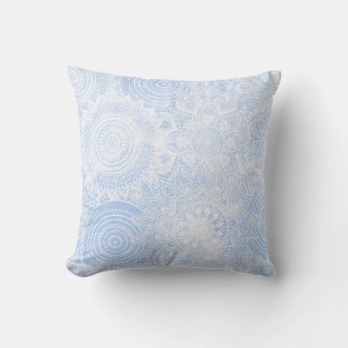 Elegant Blue White Mandala Collection Throw Pillow