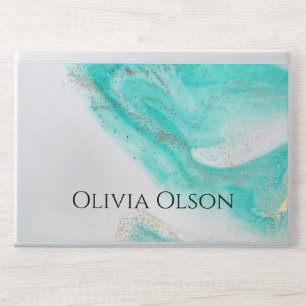 Elegant blue white marble with gold glitter HP laptop skin