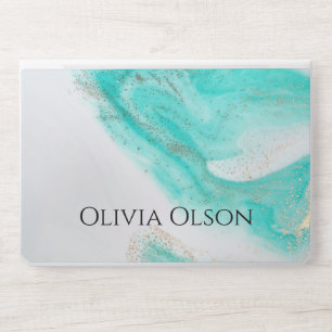 Elegant blue white marble with gold glitter HP laptop skin
