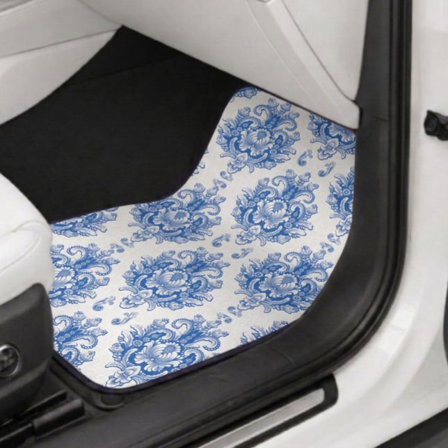 Elegant Blue White Mediterranean Damask Pattern Car Floor Mat (Creator Uploaded)