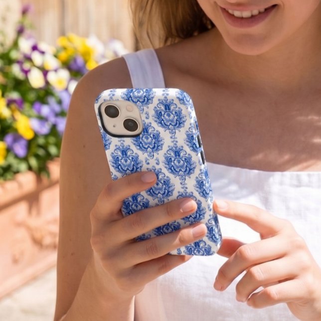Elegant Blue White Mediterranean Damask Pattern Case-Mate iPhone Case (Creator Uploaded)