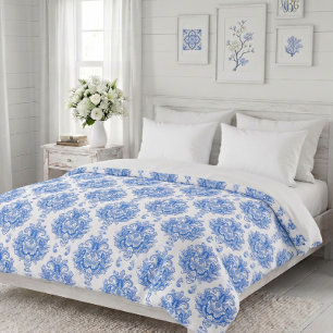 Elegant Blue White Mediterranean Damask Pattern Duvet Cover