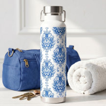 Elegant Blue White Mediterranean Damask Pattern