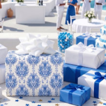 Elegant Blue White Mediterranean Damask Pattern