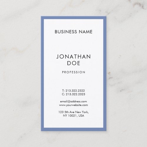 Elegant Blue White Modern Sleek Professional Plain Business Card
