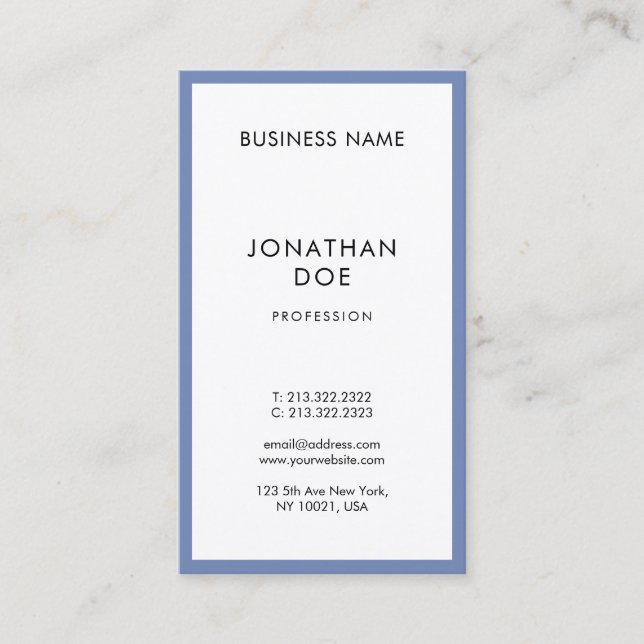 Elegant Blue White Modern Sleek Professional Plain Business Card (Front)