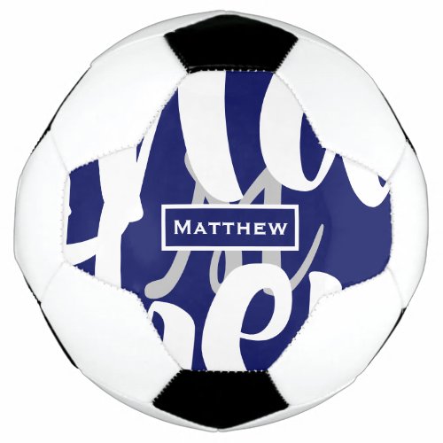Elegant Blue  White Monogram Personalized Soccer Ball