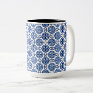 Elegant blue& white Moroccan pattern Two-Tone Coffee Mug