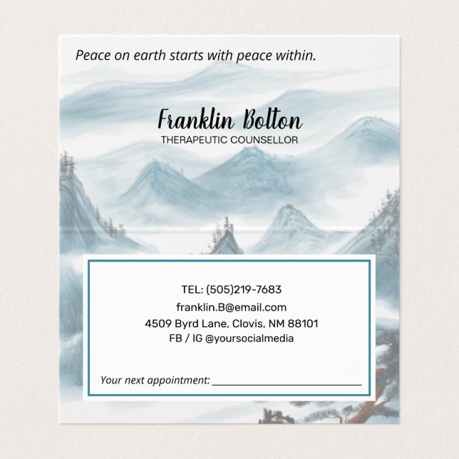 Elegant Blue & White Mountains View Appointments   Business Card (Inside Unfolded)
