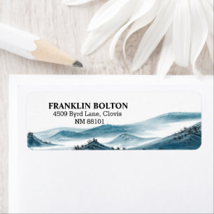 Elegant Blue & White Mountains View Return Address Label