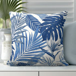 Elegant Blue White Palm Leaves Throw Pillow<br><div class="desc">A Stunning Coastal Monstera Palm Leaves Throw Pillow in Blue and White. This design features a stunning pattern of a summer garden of beautiful Monstera and palm leaves. The artwork and design on this throw pillow was created by Totally Coast designer, Jillee K. Please feel free to click on "Message"...</div>