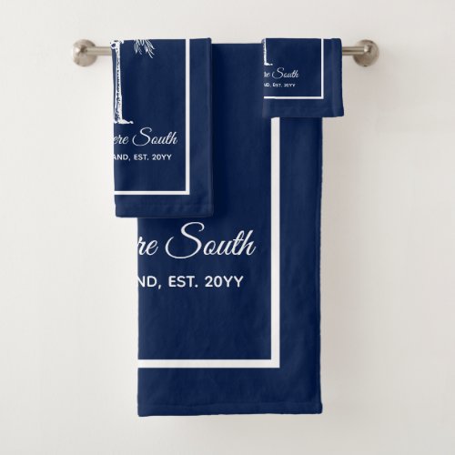 Elegant Blue White Palm Tree Personalized Bath Towel Set