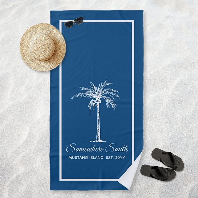 Elegant Blue White Palm Tree Personalized Beach Towel (Elegant Blue White Palm Tree Personalized Beach Towel)